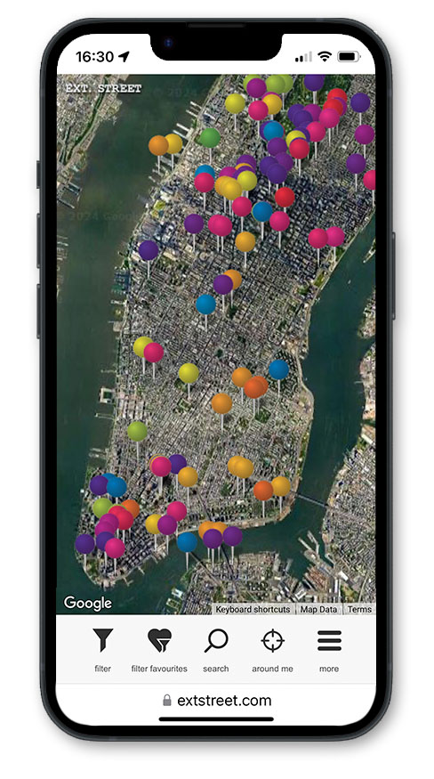 ExtStreet.com in use on smartphone - satellite map funcionality